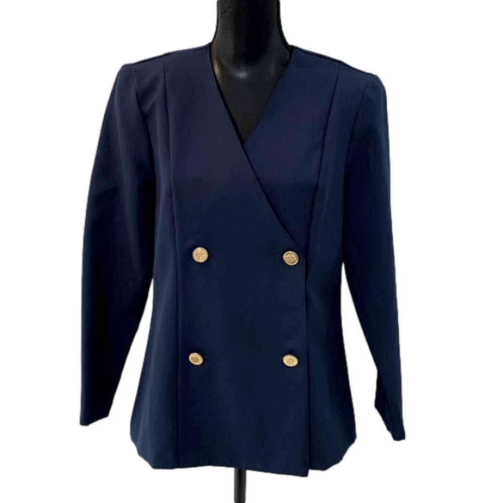 VINTAGE Union Berg Ray Navy Double Breasted Jewel Neckline 4 Button Blazer 14